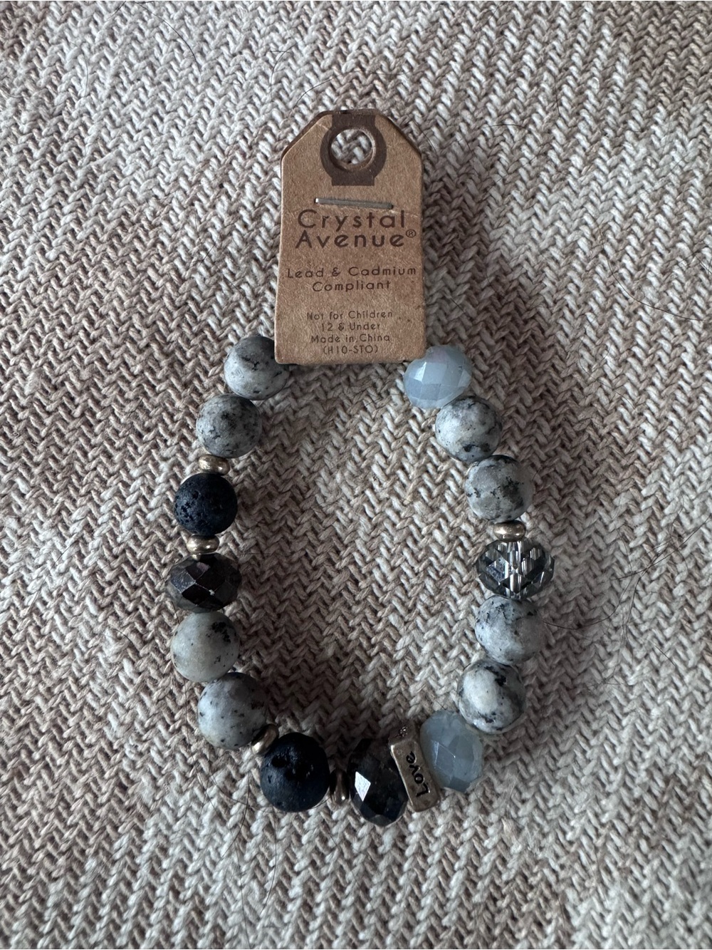 Crystal Avenue Gray and Black Beaded Stretch Bracelet